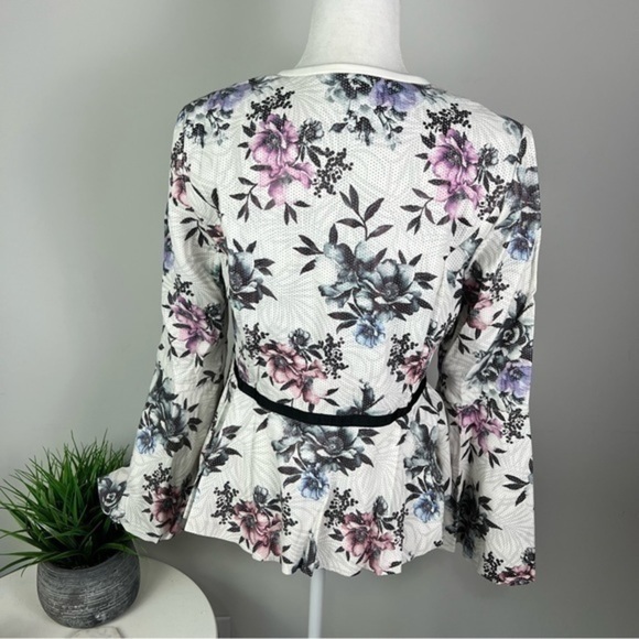 Bagatelle Womens Perforated Vegan Leather Peplum Jacket Floral Print Medium - Picture 7 of 13